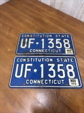 Vintage Connecticut License Plate Pair Blue Constitution State 1970s picture