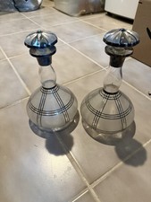Pair of Antique .925 Silver Etched Plaid Decanters W/ Stoppers picture