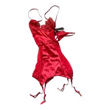 NEW Frederick's of Hollywood Gia Kristina Heart Mesh Chemise - Red Mesh - Size S picture