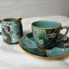 Antique Wedgwood Majolica Tea Cup Saucer Creamer C.1880-1890 Japanese Aesthetic  picture