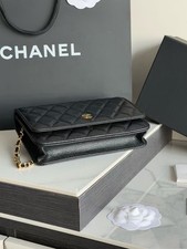 Vip Gift Wallet on Chain WOC Black Quilted Leather Gold Chain w/ Box Card picture