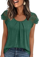 Women's Lace Pleated Short Sleeve Blouses - Summer Business Casual Dressy Tops picture