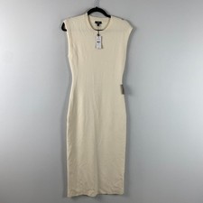Express Crew Neck Cap Sleeve Midi Sweater Dress Size M Cream Bodycon picture