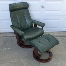 Ekornes Stressless Green Vintage Leather Swivel Recliner & Ottoman picture