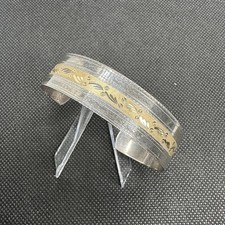 Vintage Simmons Sterling Silver 14k Gold Etched Signet Cuff Bracelet 19.93g picture