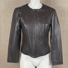 Vintage Y2K Cache Leather Jacket Gray Women’s 8 Semi Crop Soft Liquid Indie 90s picture