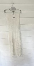 Zara Off White Popcorn Textured Bodycon Midi Dress Sleeveless Stretch Size S NWT picture