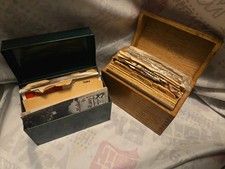 Vtg Wooden & Metal Recipe Box W/ Handwritten Cards Recipes Lot Grandma picture