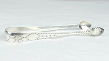 ANTIQUE BRIGHT CUT STERLING SILVER JOHN STOYTE SUGAR TONGS-DUBLIN IRELAND c1788 picture