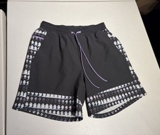 Lululemon Shorts Men's Medium Pool Lined Floral Gray Purple Pace T.H.E Gym Yoga picture