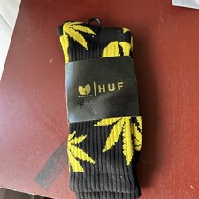 2014 HUF x WUTANG PLANT LIFE SOCKS BLACK/YELLOW BRAND NEW ONE PAIR OS WEED picture