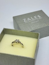 Zales 10k White Gold 18 Diamond Princess Quad Frame Engagement Sz 4.5 Ring IKS picture