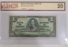 1937 canada 1 dollar bill J/N 6655473 COYNE-TOWERS picture