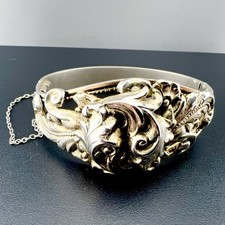 Vintage Whiting Davis Hinged Bracelet Repousse Victorian Revival Gold Tone 6.5” picture