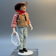 Artisan Porcelain Doll Western Cowboy Suede Vest Lasso Dollhouse Miniature 1:12 picture