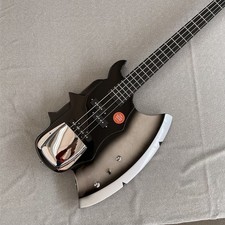 4-String Axe Electric Bass Guitar Double Coil Pickups Black Finish Chrome HW picture
