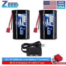 2x Zeee 7.4V 2S Li-ion Battery 3000mAh with T Connector USB Charger picture