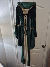 Women’s Green Velvet Medieval Renaissance Dress Gown,Gold Trim, LaceUp Front, XL picture