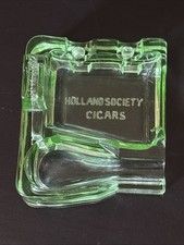 Rare Antique Depression Glass Holland Society Cigars Advertising Pipe Ashtray picture