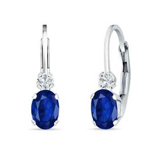 Stunning Genuine Oval Sapphire Lever Back Earrings in Sterling Silver picture