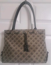 Dooney & Bourke Canvas DB Logo Diamond Pattern Large Tote Bag Leather Handles picture