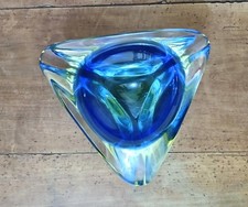 1950s Murano Sommerso Italian Vintage blue and green triangular form glass bowl. picture