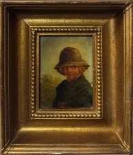 CONTINENTAL SCHOOL 19thC Country Child Portrait Oil on Board Gilt Frame picture