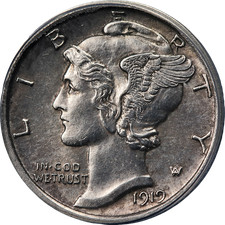 1919-P Mercury Dime ANACS MS62 Nice Eye Appeal Strong Strike picture