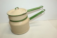 Vintage Cream & Green Enamelware Double Boiler picture