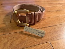 VINTAGE 90s Carlisle Belt Chunky Gold Tone Buckle Pink Snakeskin XL picture