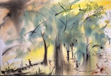 Landscape in Woods–Mid 20th C. Medium Size Watercolor Painting–Charlotte Hoffman picture