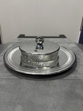 Vintage 1940s Art Deco Continental Chrome Caviar Dish with Clear Glass (309) M picture