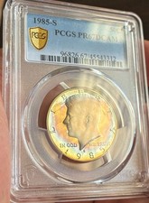 1985-S Kennedy 50c PCGS PR67DCAM Beautiful Coin, Shiny and Toned picture