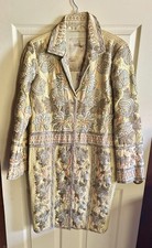 Biya Johnny Was Silk Embroidered Coat Jacket Med. Floral Yellow Gray Pink picture