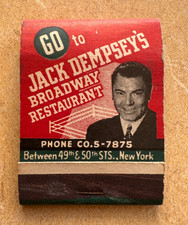 Jack Dempsey’s Broadway Restaurant New York Matchbook, Old & Vtg, Condition Good picture