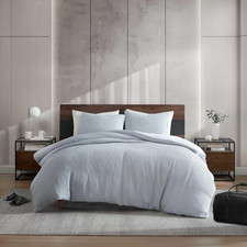 Ultra-Soft Solid Blue King Size Duvet Cover Set with Waffle Texture picture