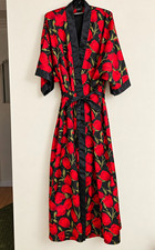 Vintage Contessa Di Roma Red Tulip Floral Satin Maxi Kimono Robe M Belted picture
