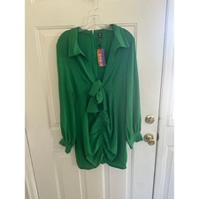Shein Curve SXY Green Tie Front Ruched Mini Dress Long Sleeve Plus Size 0XL NWT picture