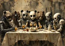 'the first supper' e9Art AI ACEO surrealism fantasy art bears robots cyberpunk picture