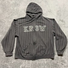 Vintage Kr3w Hoodie Mens XL Black Full Zip Striped Drawstring Skateboard Y2K picture