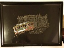 Couroc Inlaid San Francisco Trolley Rail Car Washington & Jackson Sts Large Tray picture