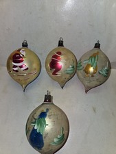 4 Vintage 50s Teardrop Mercury Glass Christmas Tree Ornaments,Poland,Fantasia picture
