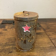 Vtg Mini Metal Trash Can Red Star Rustic Primitive Garden Decor Farmhouse 1:6 Sc picture