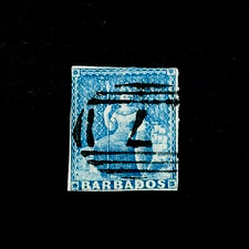 BARBADOS Stamp - 1852 Seated Britannia Dk Blue Used Imperf  r88 CV$290 picture