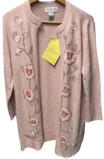 Vtg VICTOR COSTA Angora Silk Pink Sequin Front Long Line Cardigan Luxury-XL picture