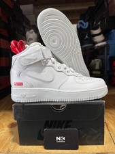 Supreme x Nike Air Force 1 Mid 'Box Logo - Triple White' FZ8784-100 NEW MENS SZ picture