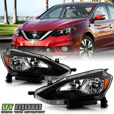  ALL Black Headlights For 2016-2019 Nissan Sentra Halogen Headlamps Left+Right picture