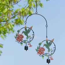 Hummingbird and Lily Ornament, Multicolor Metal Bell Design, Garden Gift picture