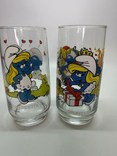 Wallace Berrie Smurfette The Smurfs 1982 Vintage Glass Tumbler Set of 2 picture