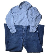 Vintage 1990s US Military Women Denim Utility Uniform Set Shirt 16-32 Pants 18L picture